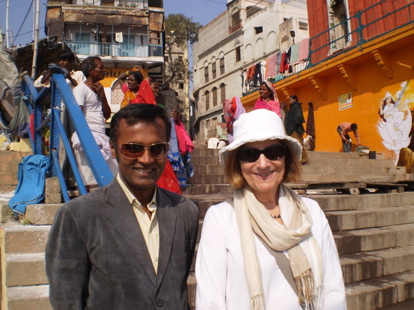 Lynne with Jay, our guide at the ghats