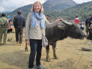 Lynne with a water buffalo