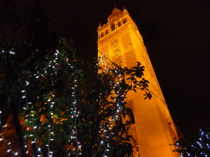 The Giralda tower lit up