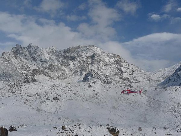 Helicopter rescue brought 3 people down from Labouche (town before Everest Base Camp)