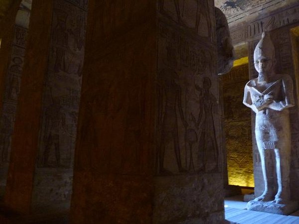 25 foot tall statue of Ramses II inside the temple at Abu Simbel
