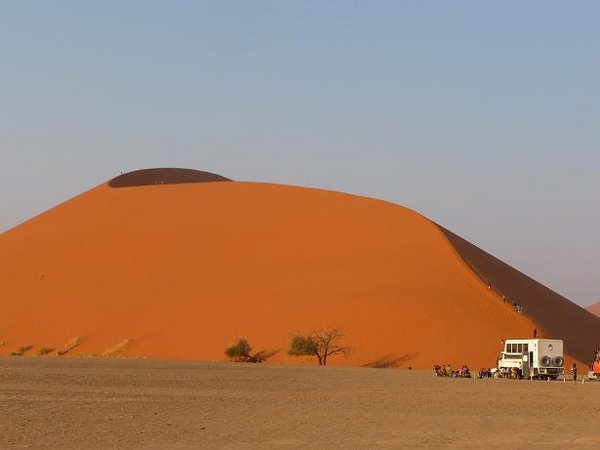 Our Overland truck infront of the biggest Sossusvlei Sand Dune