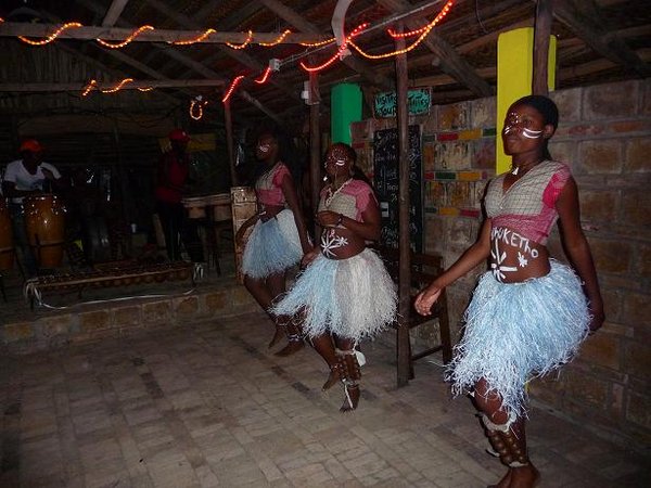Traditional dancers at a bar in Tofo