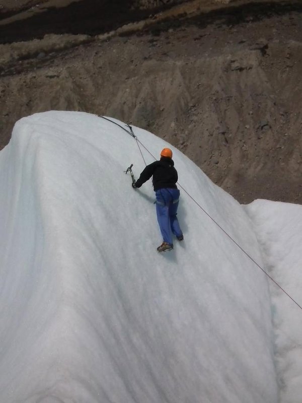 Rachel climbing an Ice Wall in El Chalten