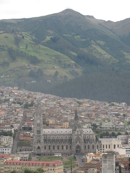 View of Quito with a volcano in the background