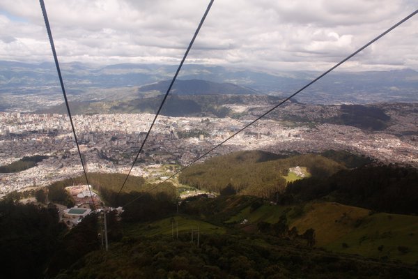 Riding the cable car up the volcano
