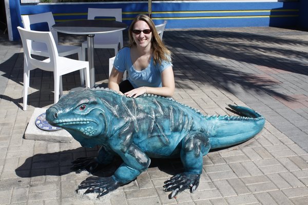 Blue iguana statues were in various places around the island