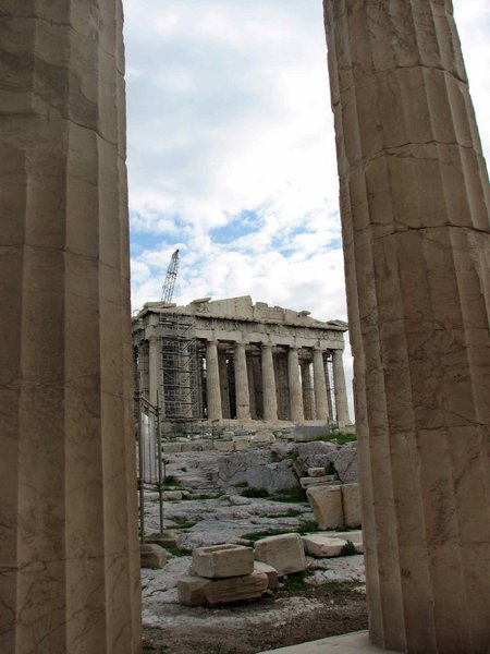 Parthenon thru columns of Propylaea