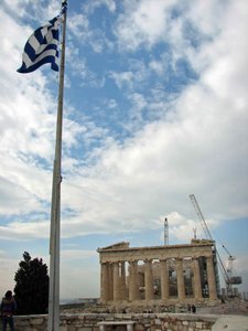 Parthenon and flag