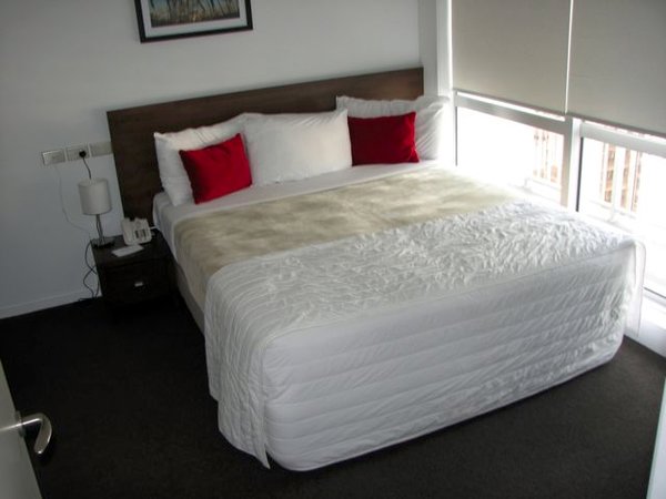 Auckland hotel bedroom.