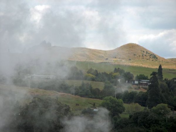 Steam from the thermals and the countryside.