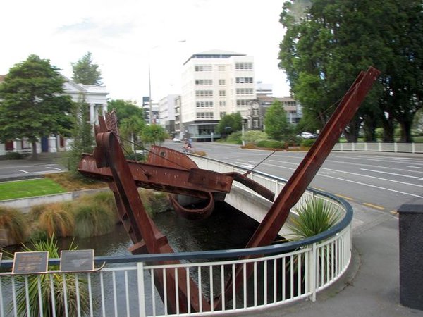 Sculpture in Christchurch (made from beams from WTC)