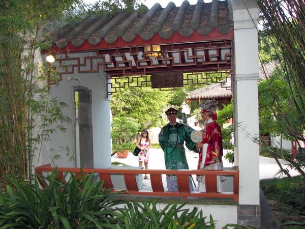 German couple playing dress up at Chinese Garden