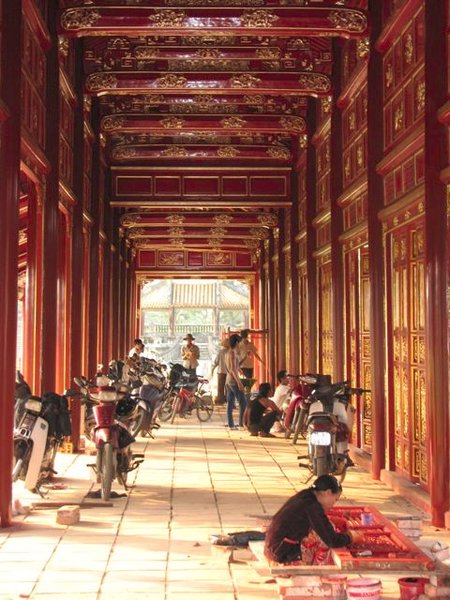 Outdoor hallway being reconstructed at Forbidden City