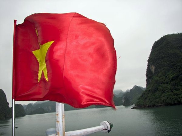 Vietnam flag and Halong Bay
