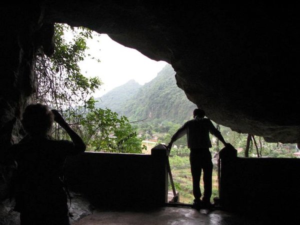 Looking out of cave.