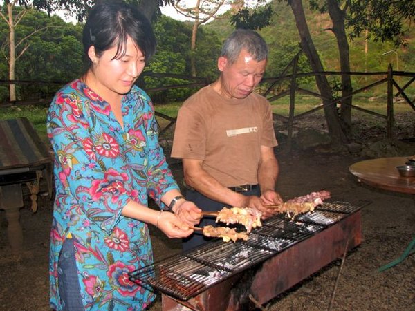 Ling and one of the cooks doing BBQ