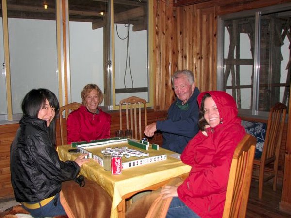 Us, freezing our asses off, play Mahjong again.