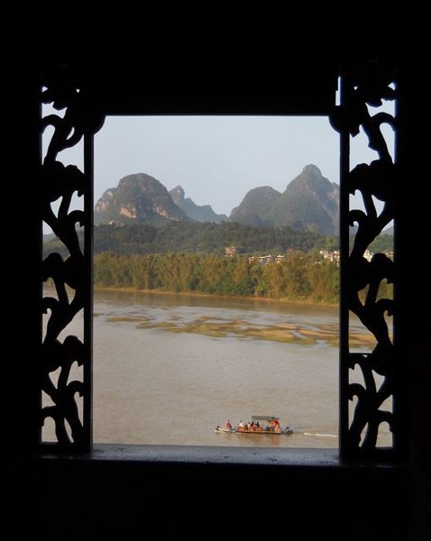 Looking out pagoda "window" onto Li River
