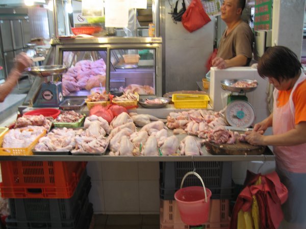 Fresh chicken stall at Tekka Market