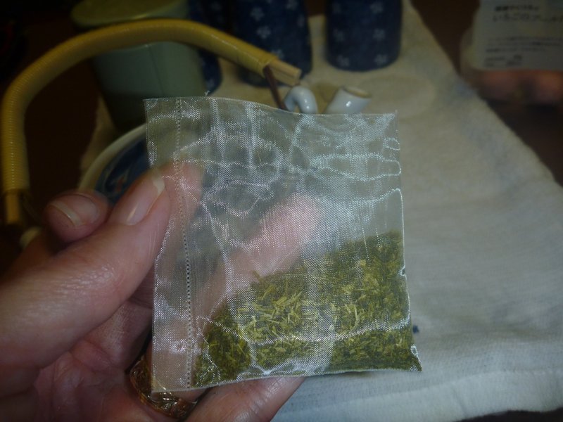 Green tea in handmade bags