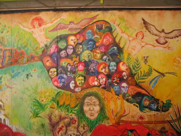 Mural representing pre-Columbian indigenous peoples 