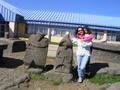 People and sculptures in Ancud schoolyard