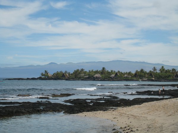 Beach and volcanoes on the back