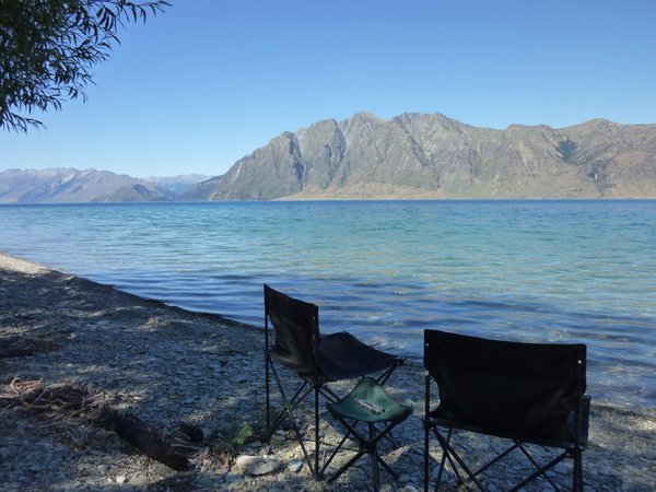 Relaxing with the views by Lake Hawea