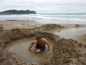 Digging out a jacuzzi at Hot Beach