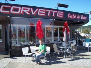 Having a Beer at the Corvette Bar & Grill.