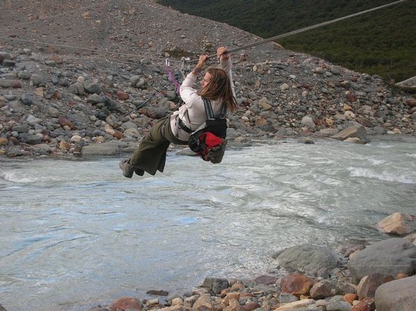 Kev zipping across the glaciar river