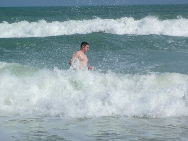 ste playing with the waves