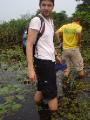 Walking through a gorge full of caimans