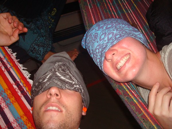 Covering our eyes from the light above our hammocks and ear plugs...essential!