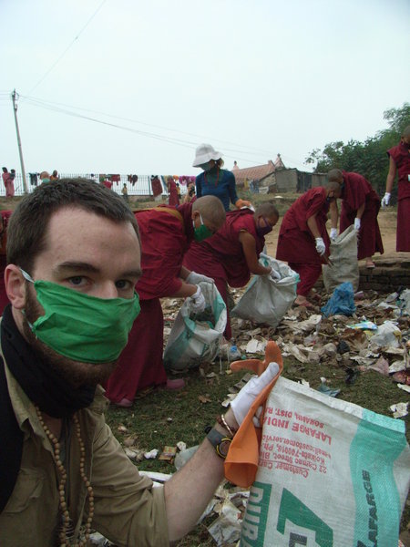 Cleaning up the constant flow of rubbish with some monks