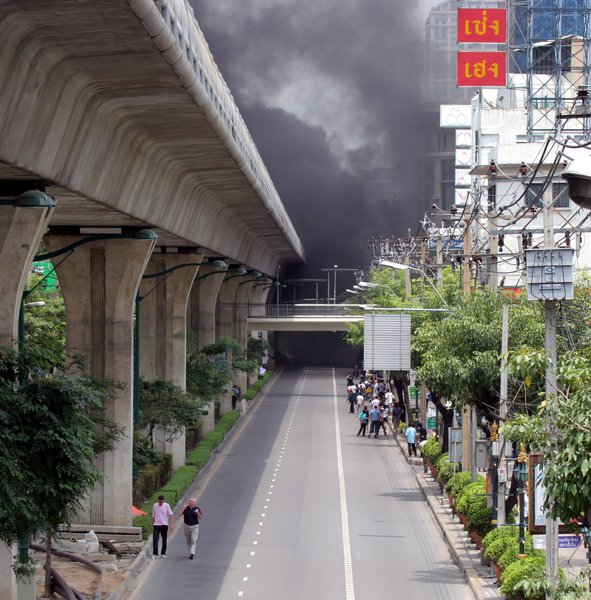 Looking towards Asoke station, which is hidden by the smoke
