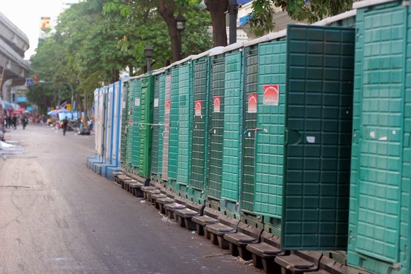 One of the many rows of portapotties