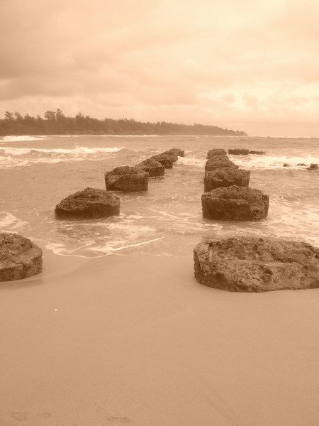 Stones (sepia) - Kauai Beach