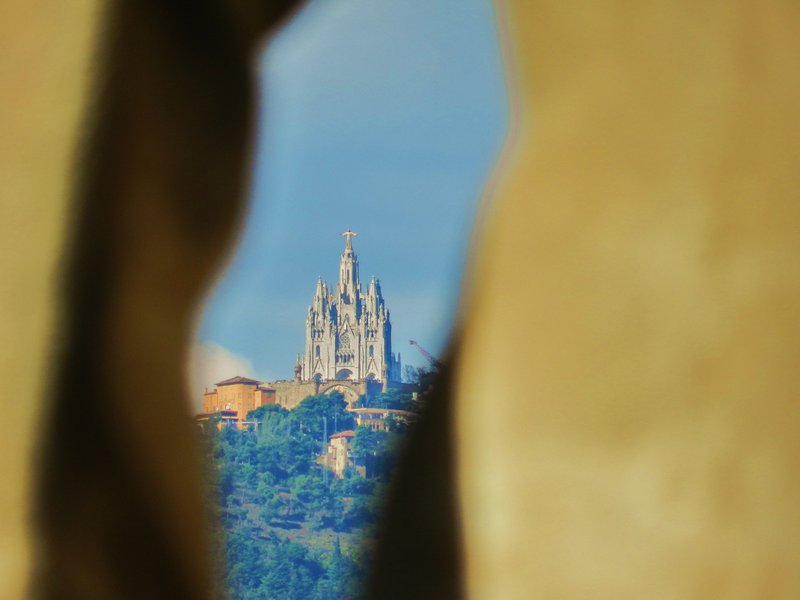 Sacre Cor Cathedral seen in the distance from the Art Museum in Barcelona