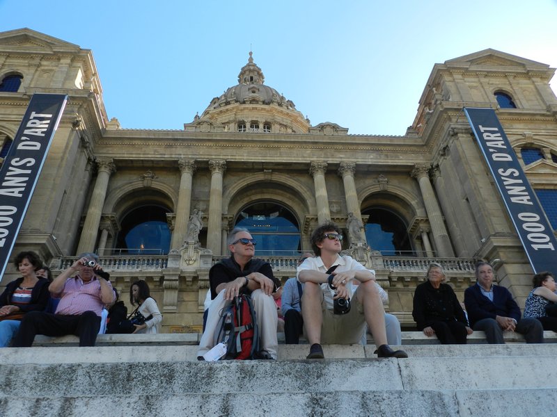 Larry and Will drink the view of Barcelona from the steps of the Museum of Catalonia Art