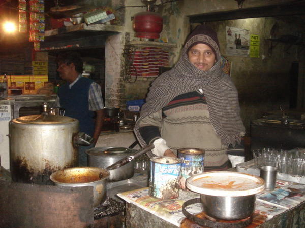 tea man at a bus stop, middle of the night on the way to Mcloed Ganj