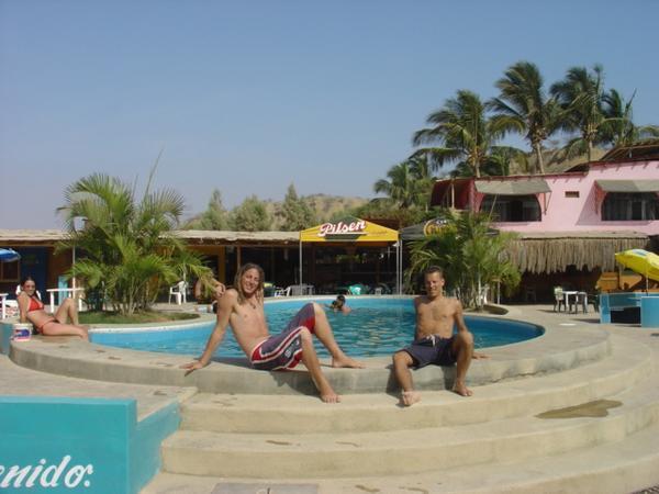 Me and Christian poolside at our hostel  in Mancora