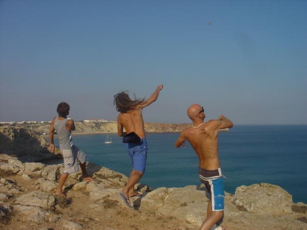 the boys biffing rocks off the south west most point of Portugal