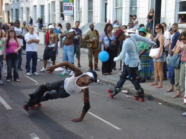 a couple of Rollerskaters stuck in the late 80's put on a great show at the Notting Hill carnival