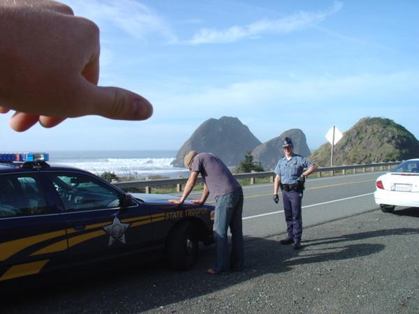 Then first thing the next morning, 15mins after crossing into the state of Oregon Russ gets us pulled over for doing 72mph in a 55zone, Doh!!