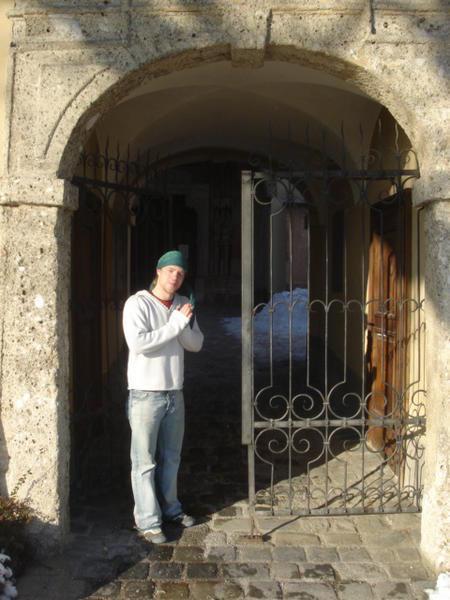 Michi at the gate to the Abbey 