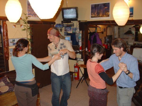 Us dancing Salsa(Russ attempting it) in the hostel