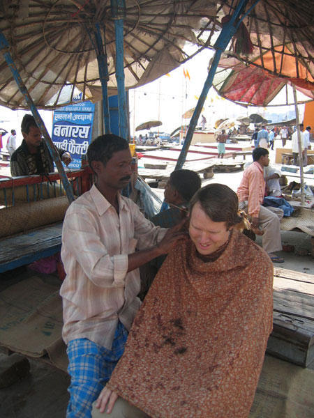 Chris's haircut on the Ganges