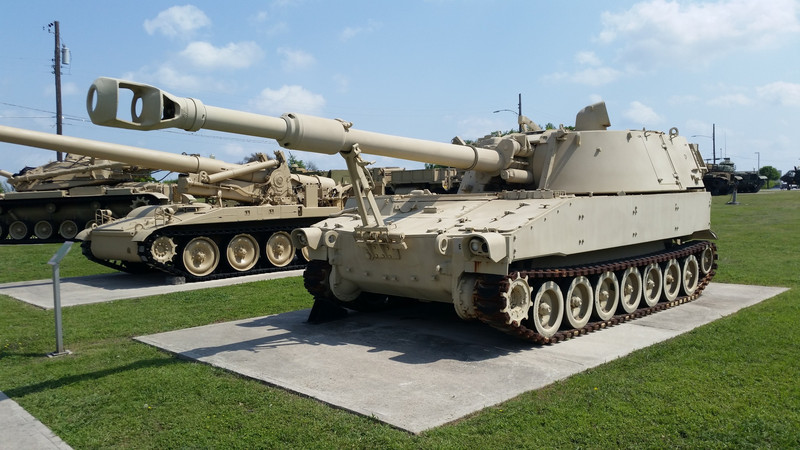 The M 109A5 Self-Propelled Howitzer Has a 155 mm Cannon and a .50 Caliber Machine Gun